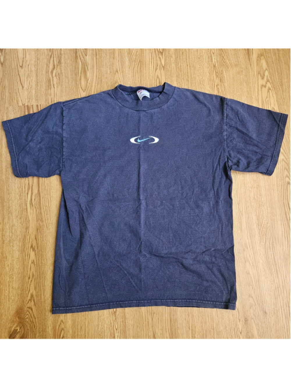 Vintage Nike Center Swoosh Embroidered Navy T-Shirt 90s Mens Large